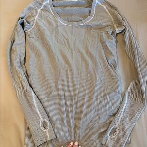 lululemon athletica Gray and White Striped Long Sleeve Top